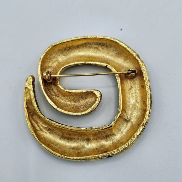 Serpent Snake Brooch Vintage Chunky Paisley Black Enamel Gold Tone Statement Pin - Picture 6 of 8